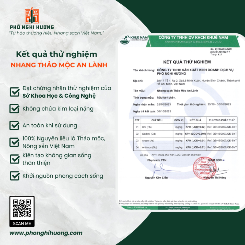 Kết quả thử nghiệm nhang hương thảo an nhiên