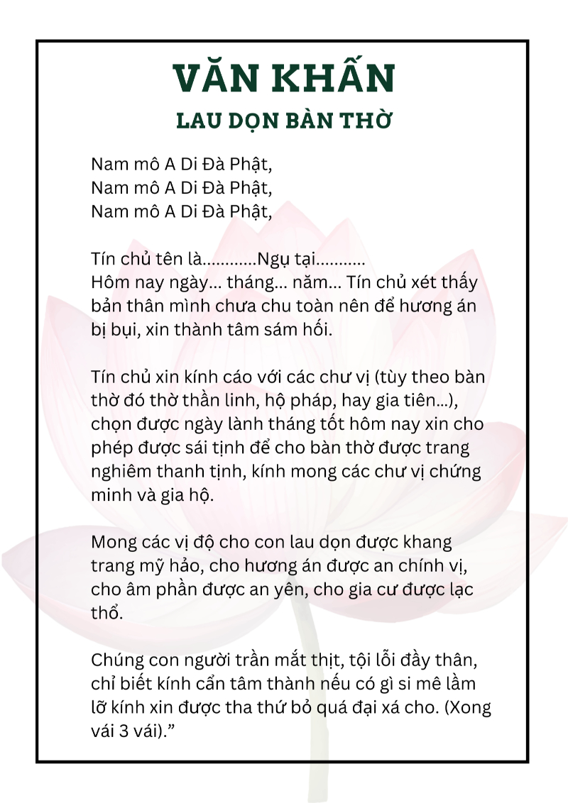 Văn Khấn Dọn Bàn Thờ Cuối Năm